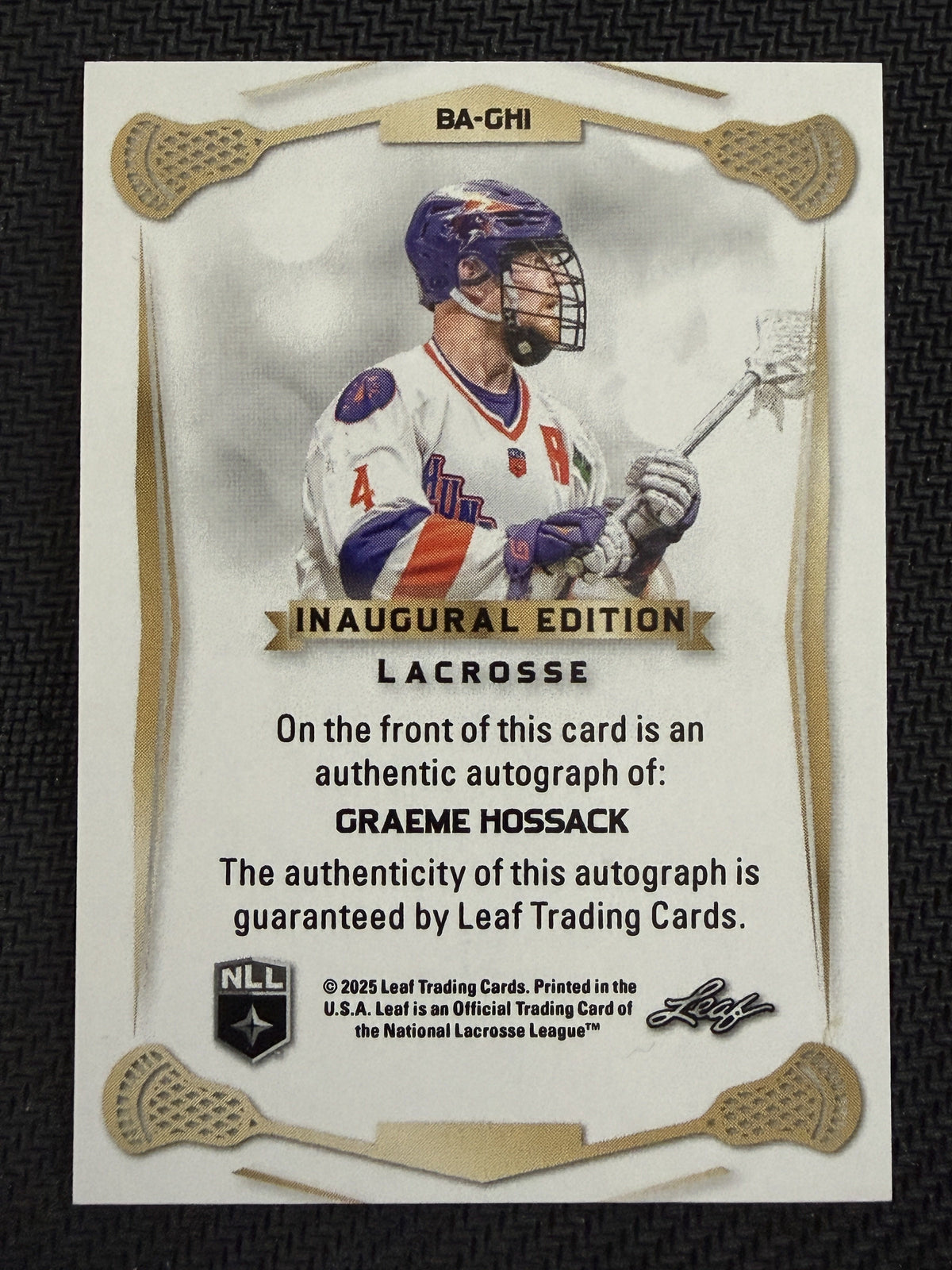 Graeme Hossack 2025 Leaf NLL Inaugural Halifax Silver Auto 1/25 #BA-GH1