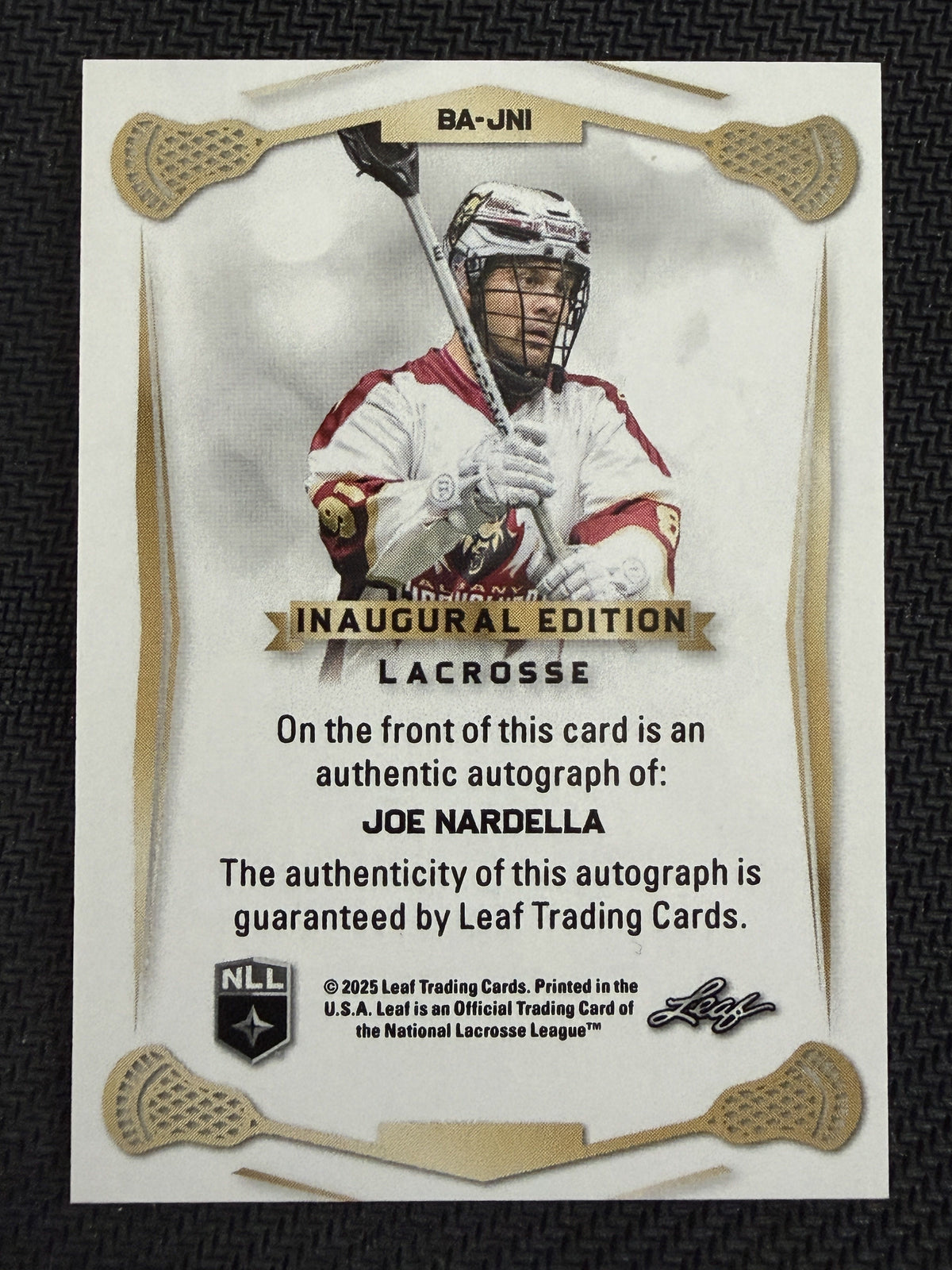Joe Nardella 2025 Leaf NLL Inaugural Albany Firewolves Red Auto 12/20 #BA-JN1