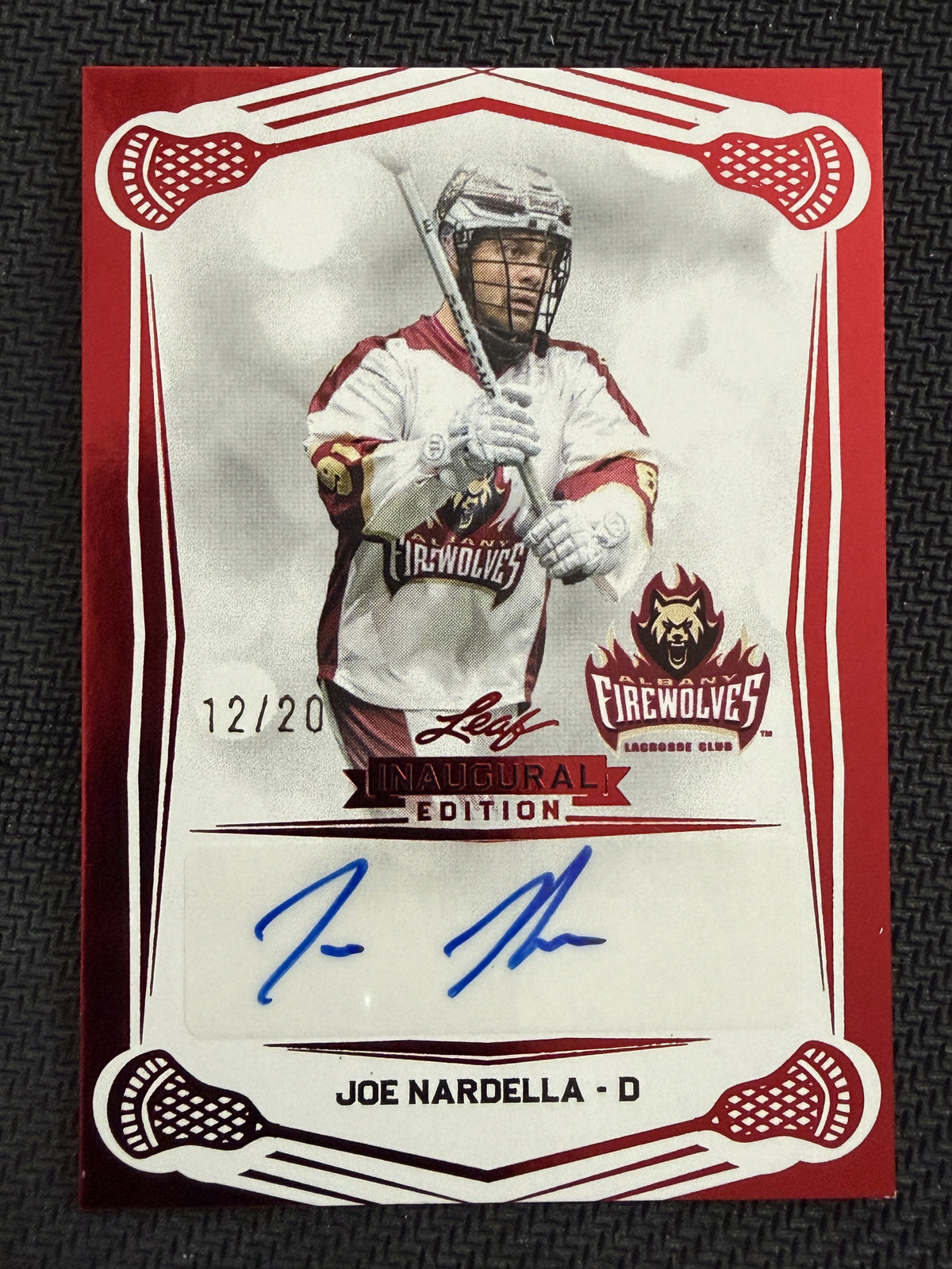 Joe Nardella 2025 Leaf NLL Inaugural Albany Firewolves Red Auto 12/20 #BA-JN1