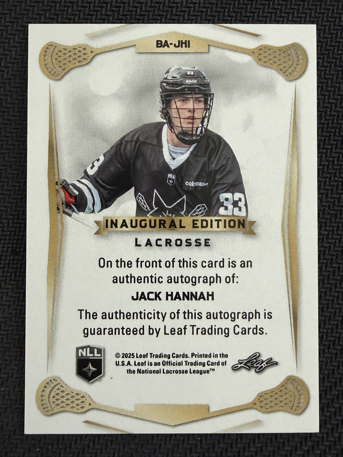 Jack Hannah 2025 Leaf NLL Inaugural Las Vegas Desert Dogs Red Auto 10/20 #BA-JH1
