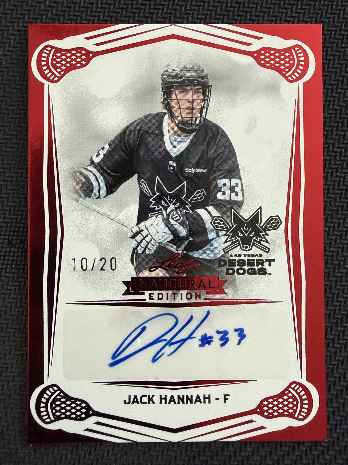 Jack Hannah 2025 Leaf NLL Inaugural Las Vegas Desert Dogs Red Auto 10/20 #BA-JH1