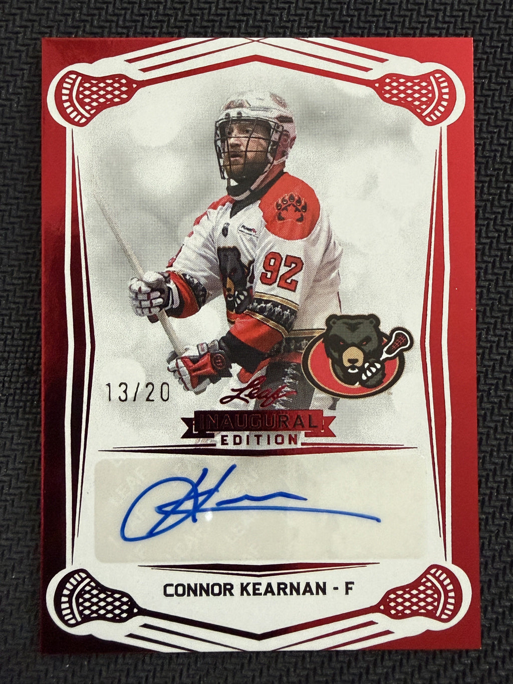 Connor Kearnan 2025 Leaf NLL Inaugural Ottowa Black Bears Red Auto 13/20 #BA-CK2