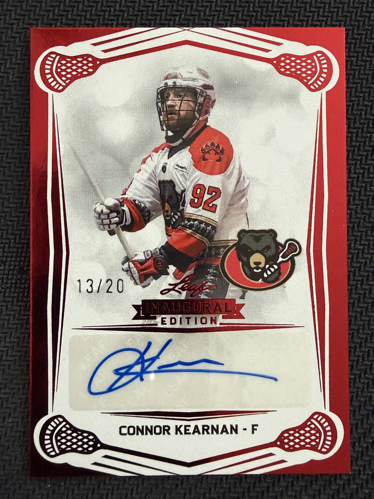 Connor Kearnan 2025 Leaf NLL Inaugural Ottowa Black Bears Red Auto 13/20 #BA-CK2
