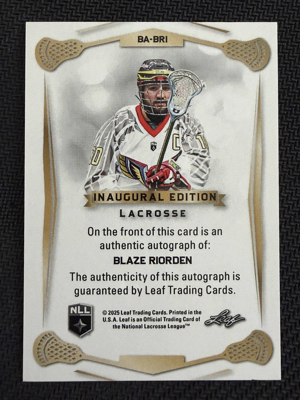 Blaze Riorden 2025 Leaf NLL Inaugural Philadelphia Wings Red Auto 18/20 #BA-BR1