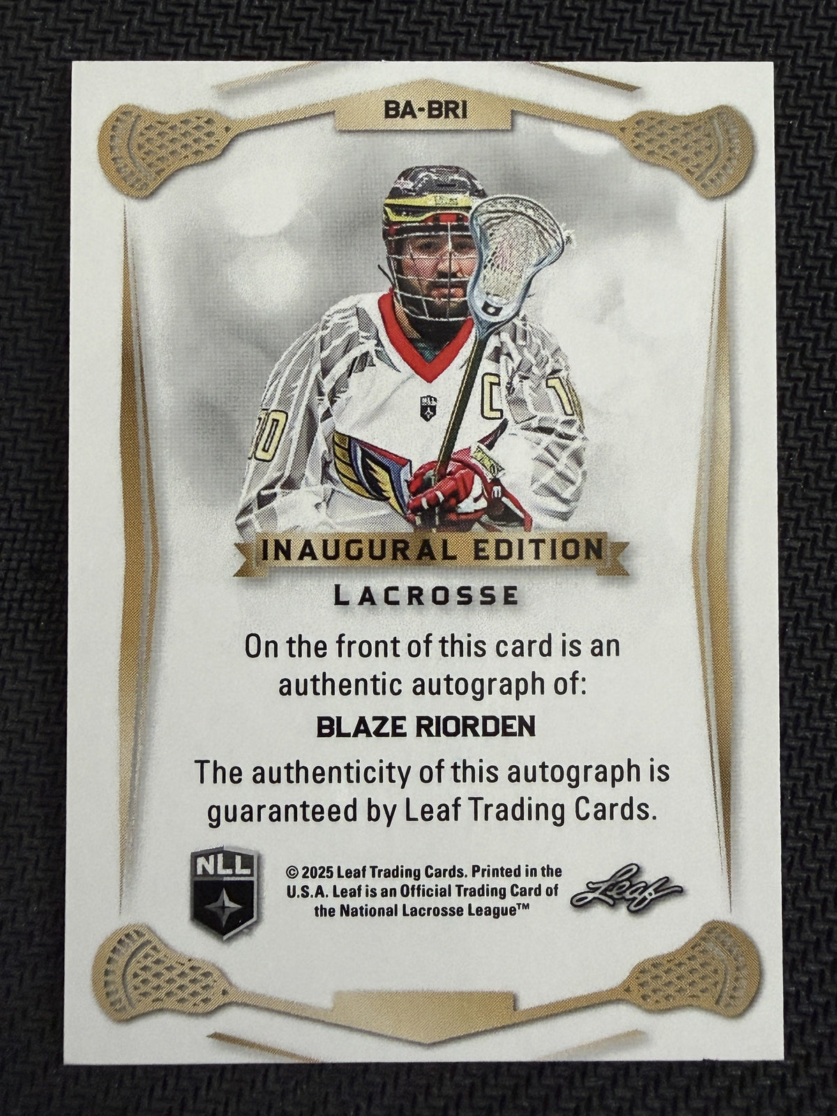 Blaze Riorden 2025 Leaf NLL Inaugural Philadelphia Wings Red Auto 18/20 #BA-BR1