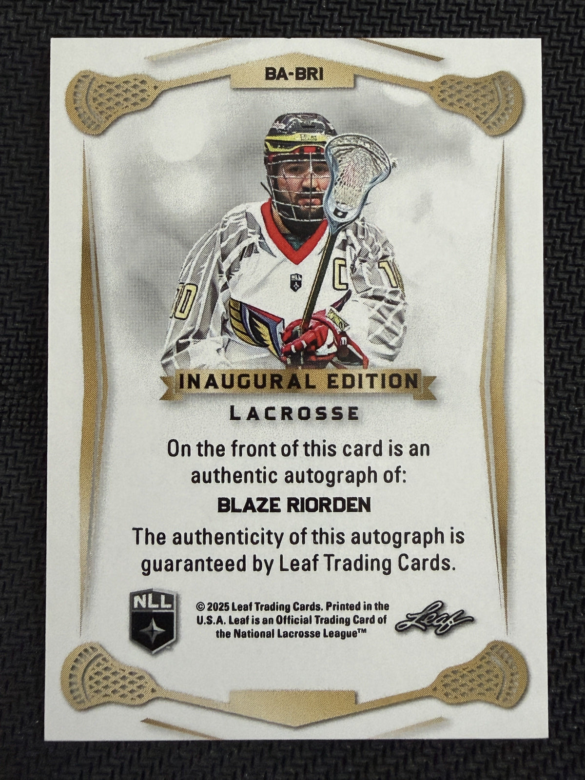 Blaze Riorden 2025 Leaf NLL Inaugural Philadelphia Wings Red Auto 13/20 #BA-BR1