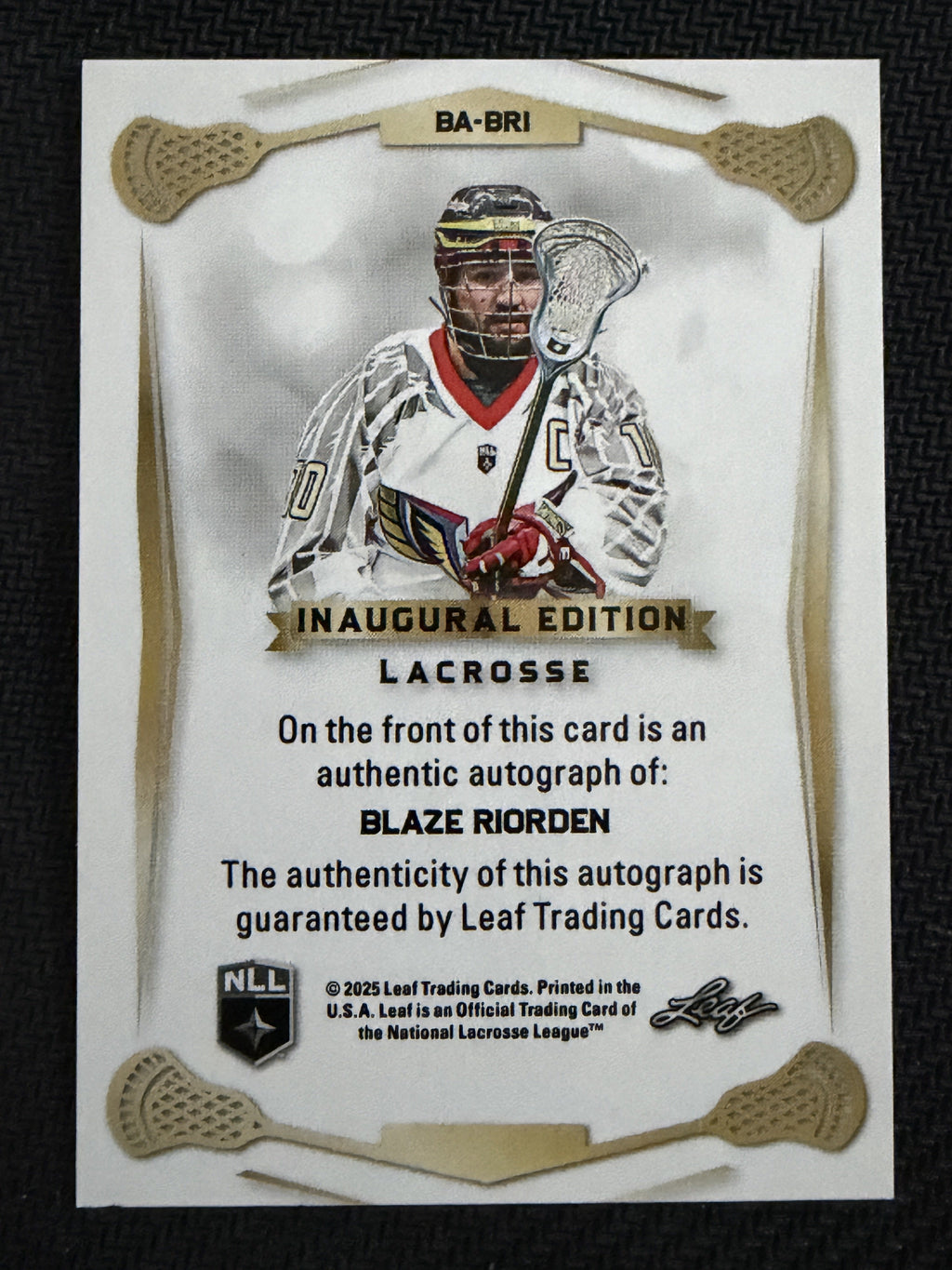 Blaze Riorden 2025 Leaf NLL Inaugural Philadelphia Wings Red Auto 6/20 #BA-BR1