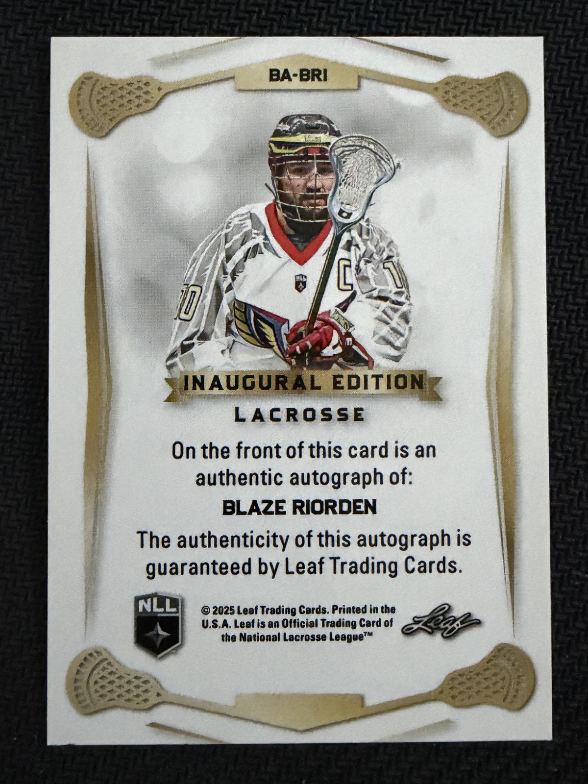 Blaze Riorden 2025 Leaf NLL Inaugural Philadelphia Wings Red Auto 6/20 #BA-BR1