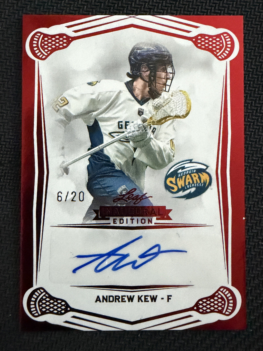 Andrew Kew 2025 Leaf NLL Inaugural Georgia Swarm Red Auto 6/20 #BA-AK1