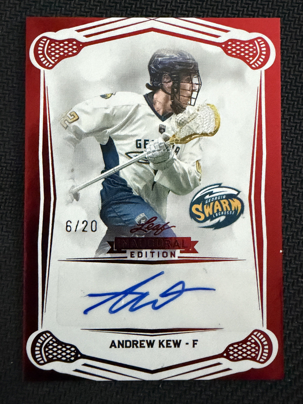 Andrew Kew 2025 Leaf NLL Inaugural Georgia Swarm Red Auto 6/20 #BA-AK1
