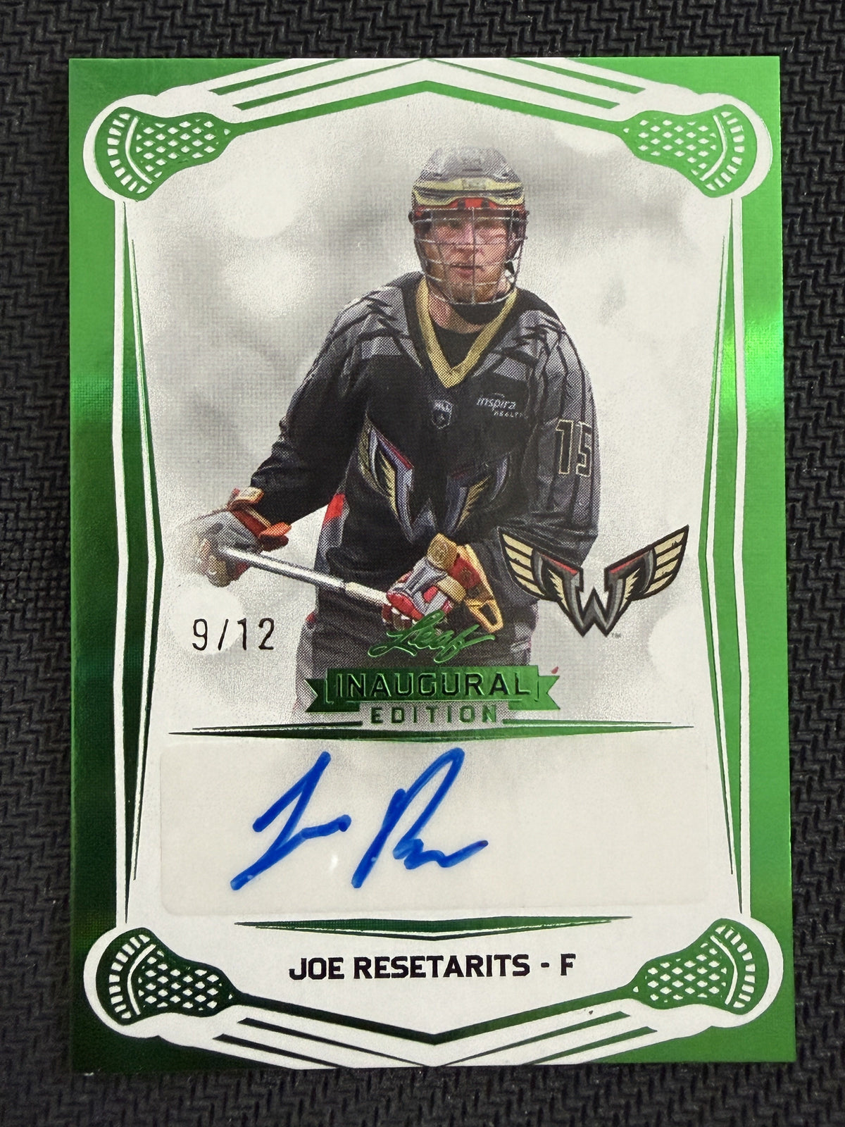 Joe Resetarits 2025 Leaf NLL Inaugural Philadelphia Wings Emerald Auto 9/12 #BA-JR1