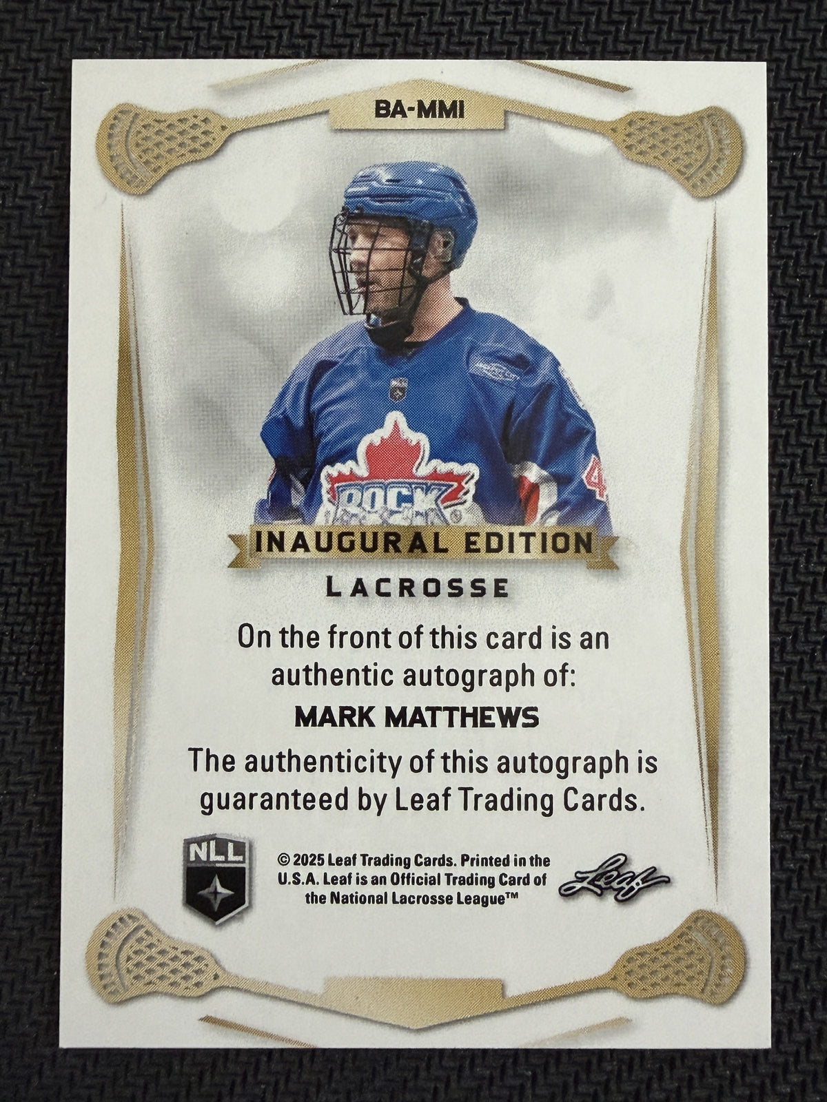 Mark Matthews 2025 Leaf NLL Inaugural Toronto Rock Sparkle Auto 2/10 #BA-MM1