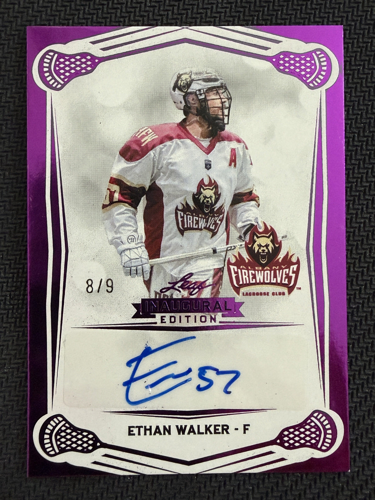 Ethan Walker 2025 Leaf NLL Inaugural Albany Firewolves Purple Auto 8/9 #BA-EW1