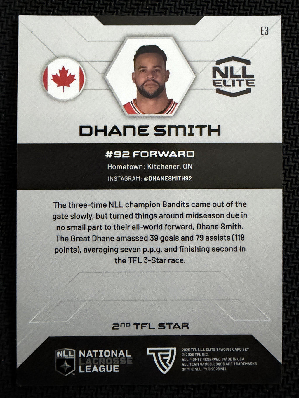 Dhane Smith 2026 TFL NLL Elite Buffalo Bandits Haze 13/25 #E3