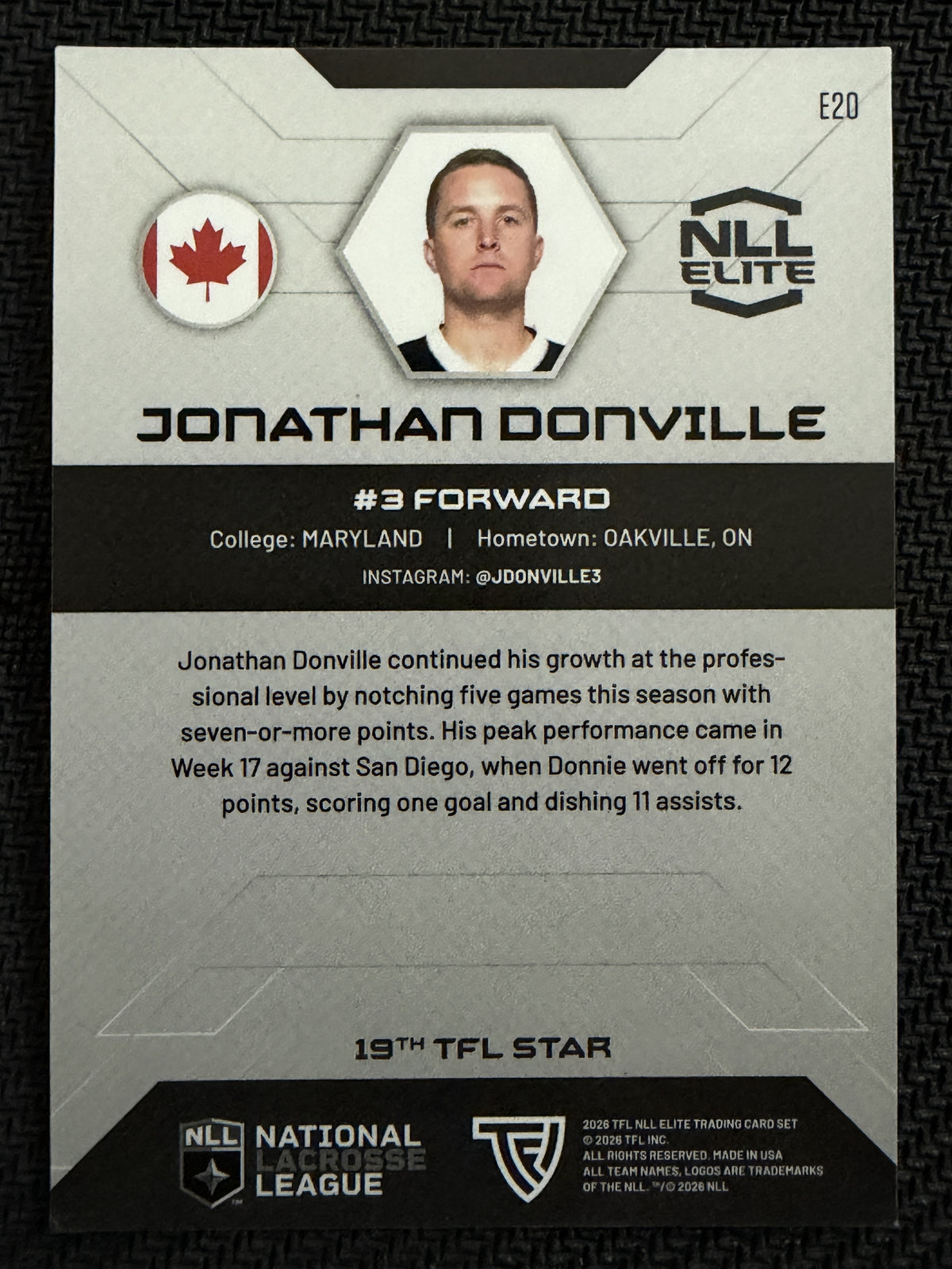 Jonathan Donville 2026 TFL NLL Elite Las Vegas Desert Dogs Haze 16/25 #E20