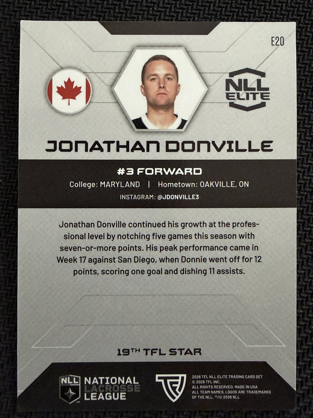 Jonathan Donville 2026 TFL NLL Elite Las Vegas Desert Dogs Haze 17/25 #E20