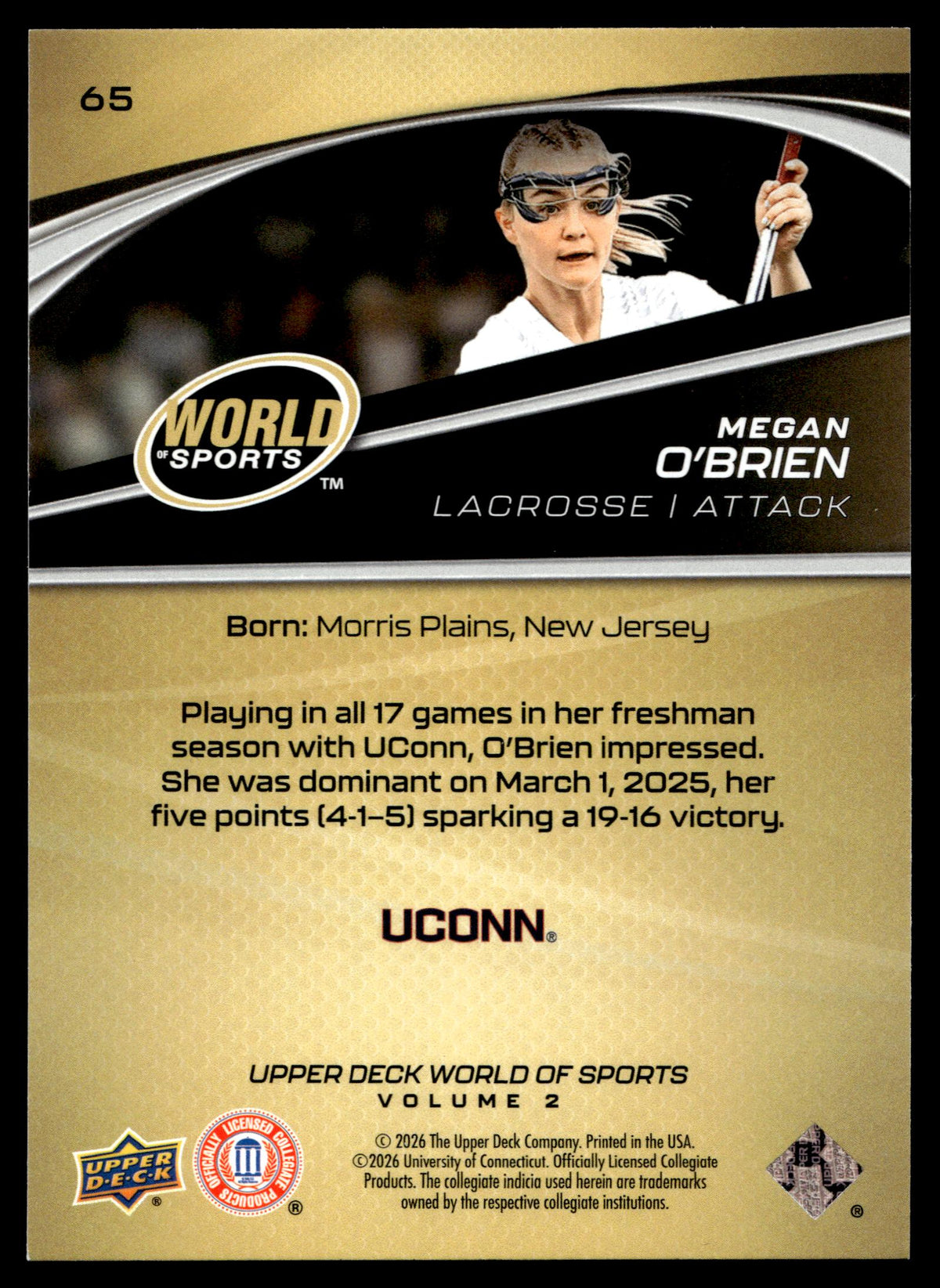 Megan O'Brien 2026 Upper Deck WOS Volume 2 Connecticut #65
