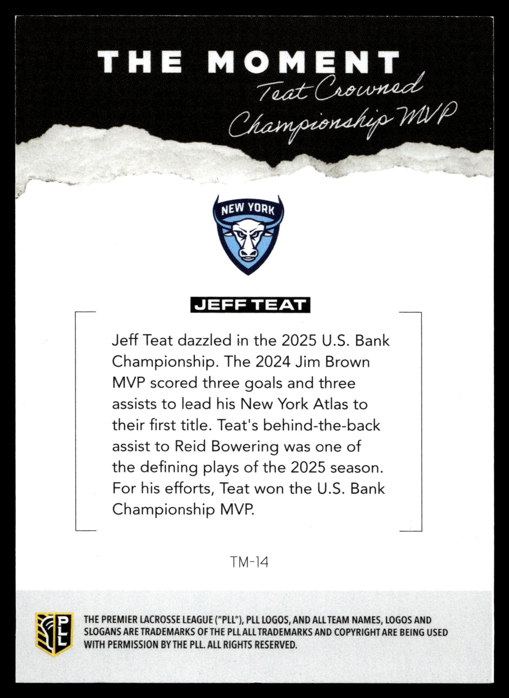 Jeff Teat 2026 PLL Fieldside II New York Atlas The Moment 95/99 #TM-14