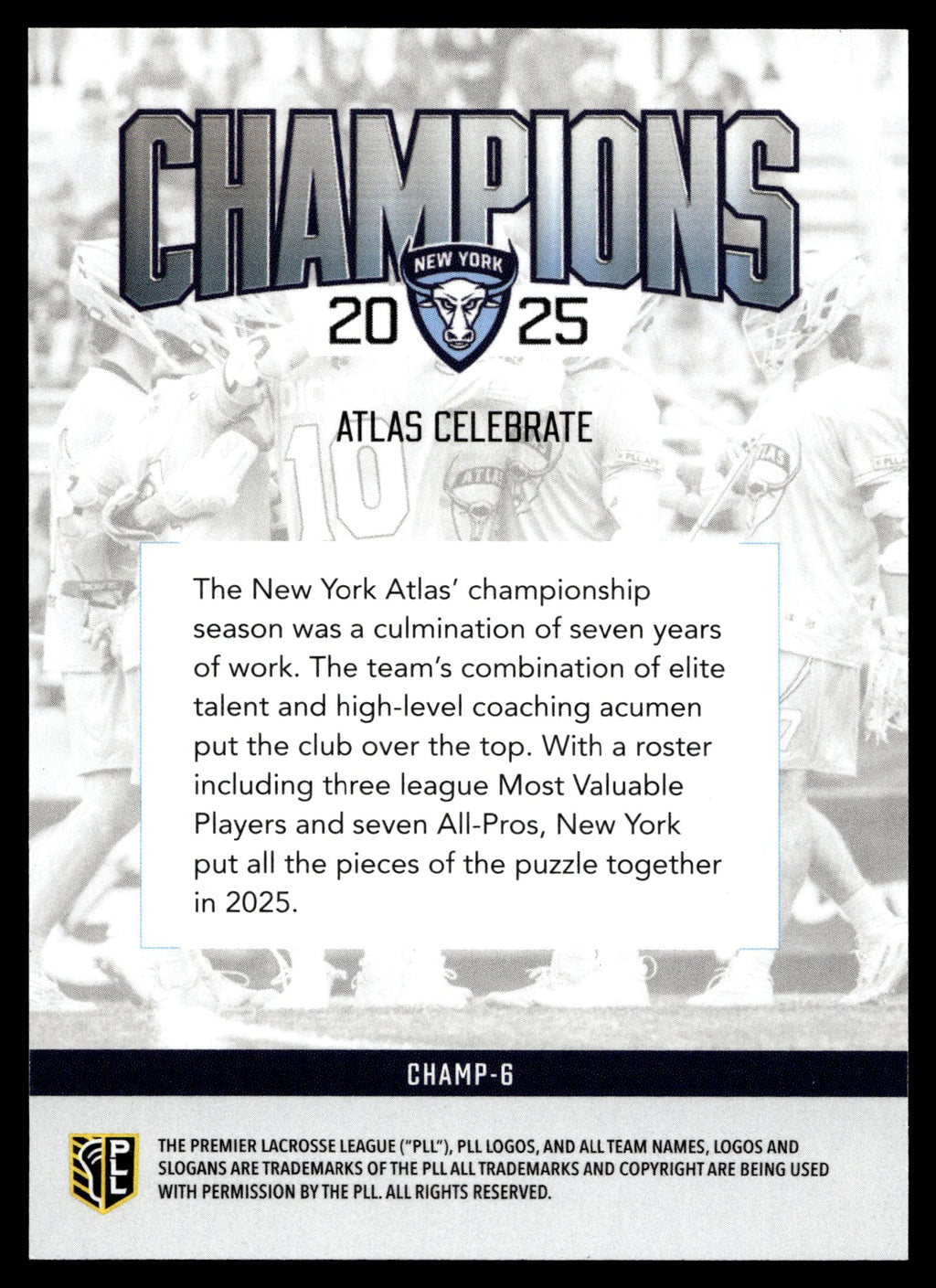 New York Atlas 2026 PLL Fieldside II New York Atlas Blue 99/99 #CHAMP-6