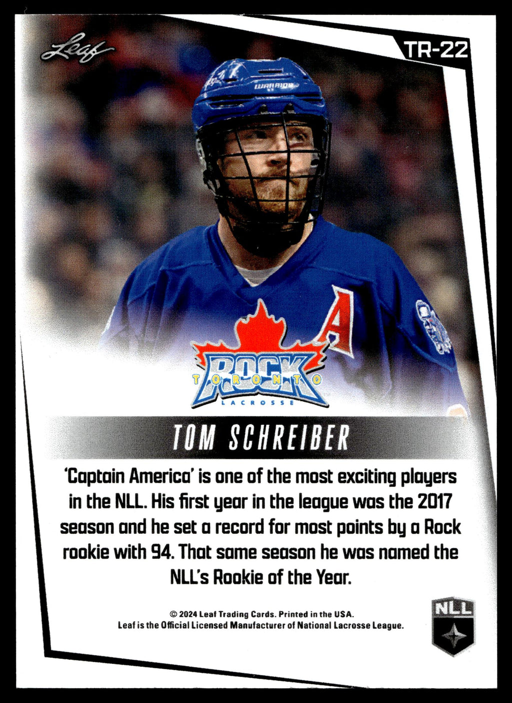 Tom Schreiber 2025 Leaf Toronto Rock Toronto Rock #TR-22