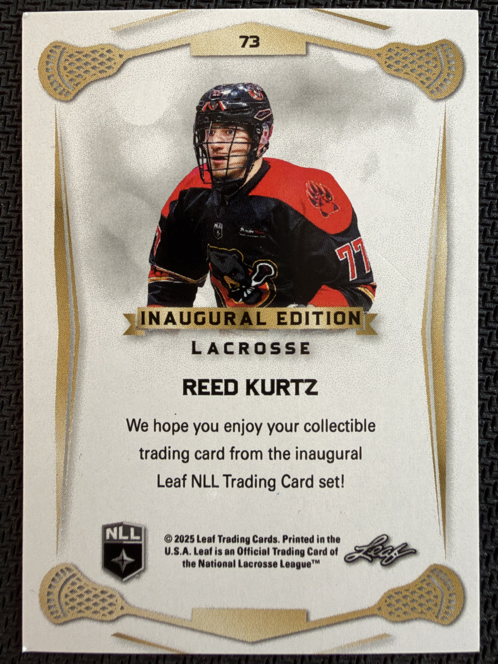 Reed Kurtz 2025 Leaf NLL Inaugural Ottawa Black Bears Red 5/20 #73