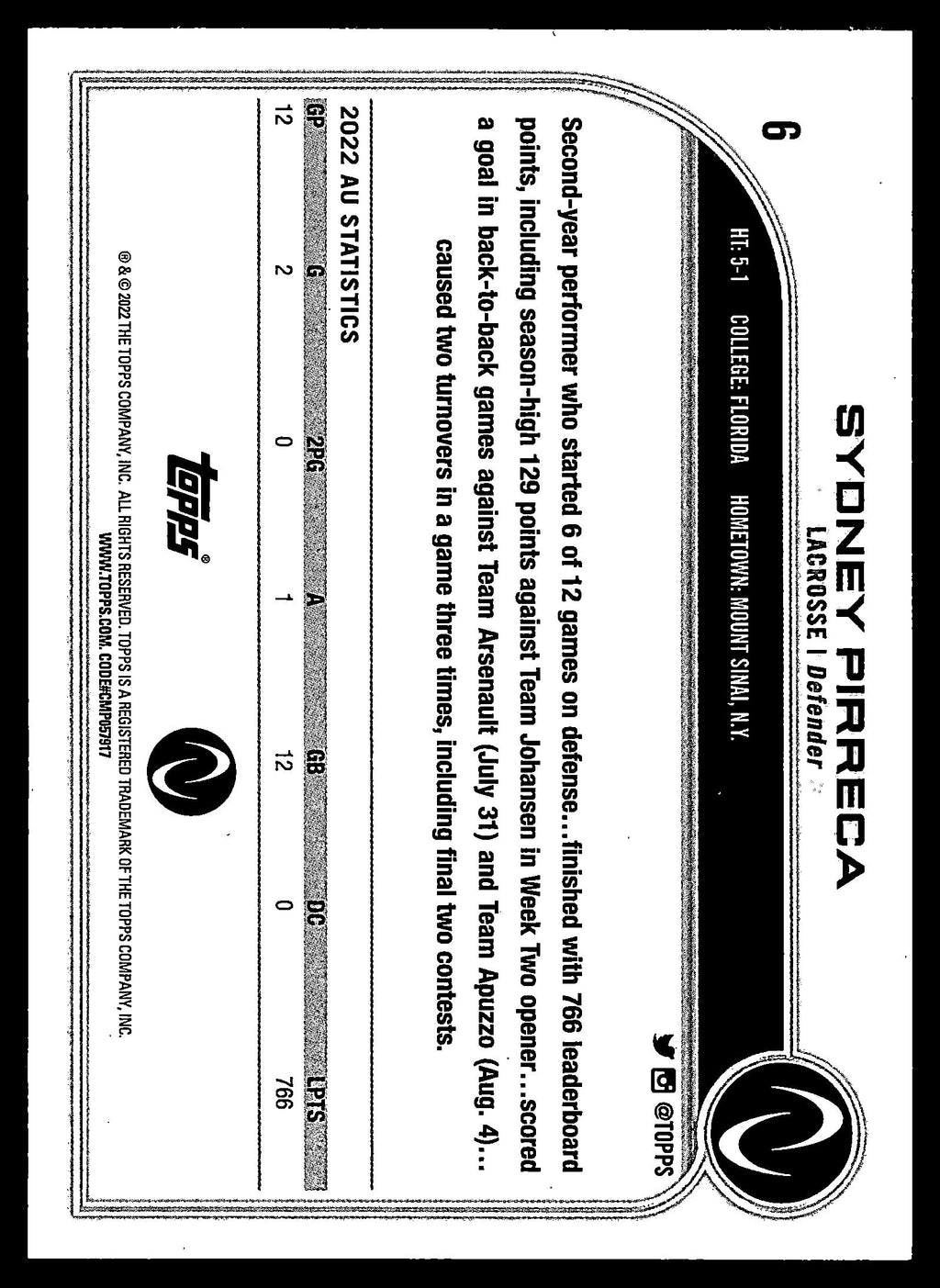 Sydney Pirreca 2022 Topps Athletes Unlimited #6