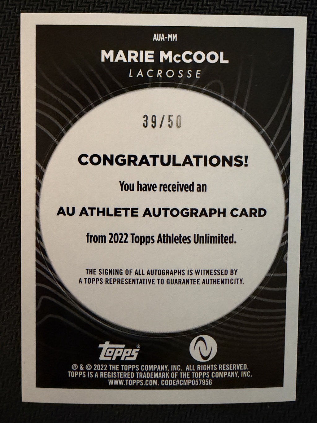 Marie McCool 2022 Topps Athletes Unlimited Auto Rainbow Foilboard 39/50 #AUA-MM