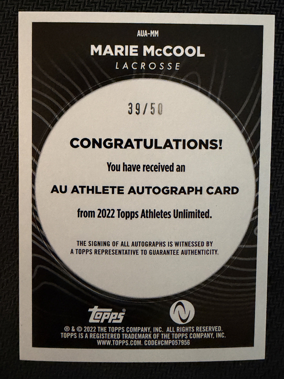 Marie McCool 2022 Topps Athletes Unlimited Auto Rainbow Foilboard 39/50 #AUA-MM
