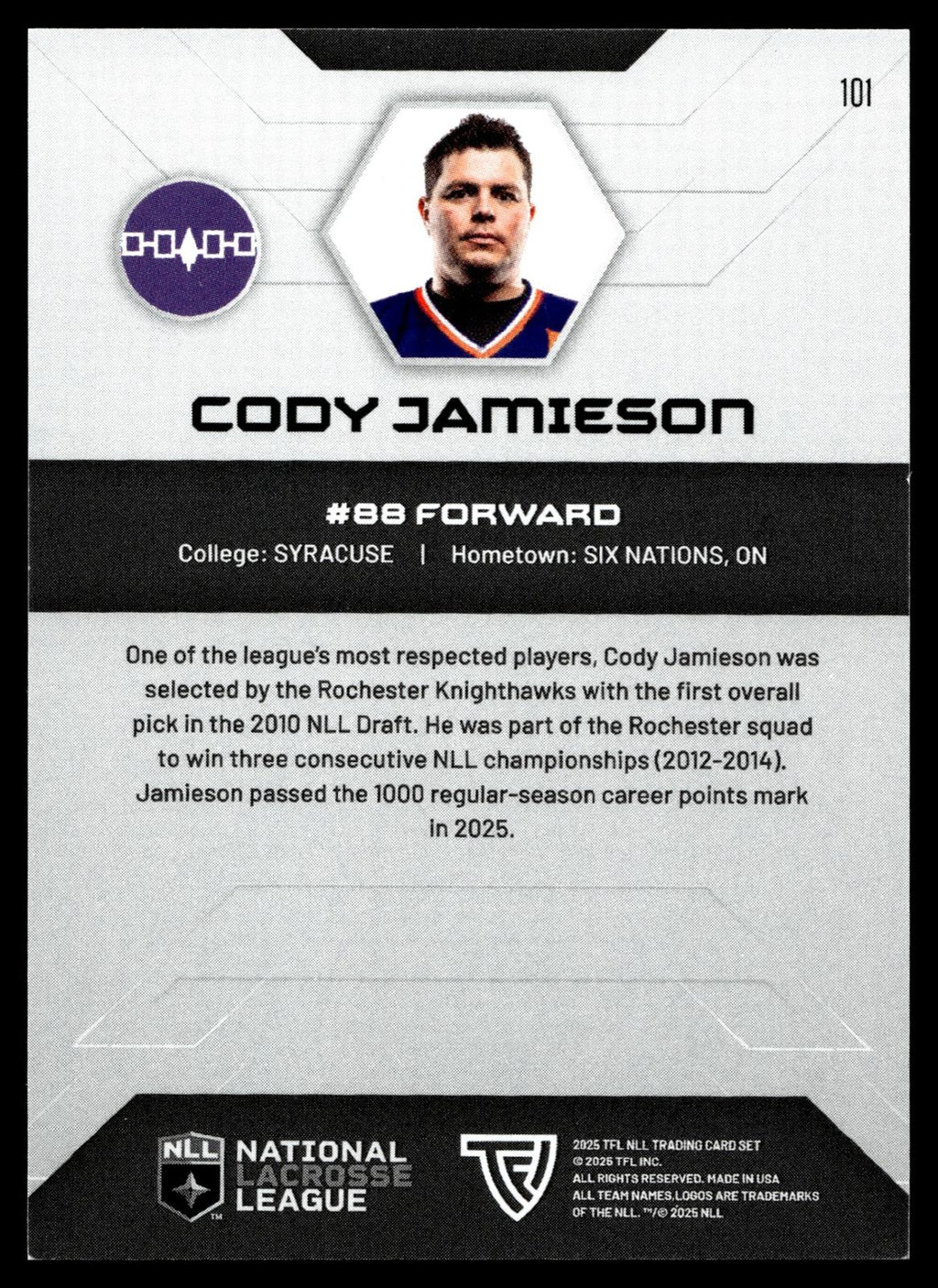 Cody Jamieson 2025 TFL Sports NLL Halifax Thunderbirds Haze 22/25 #101