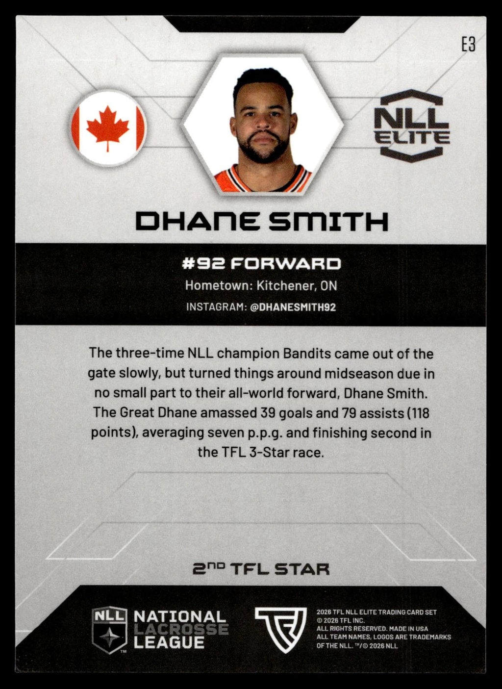 Dhane Smith 2026 TFL NLL Elite Buffalo Bandits Home Floor 40/75 #E3