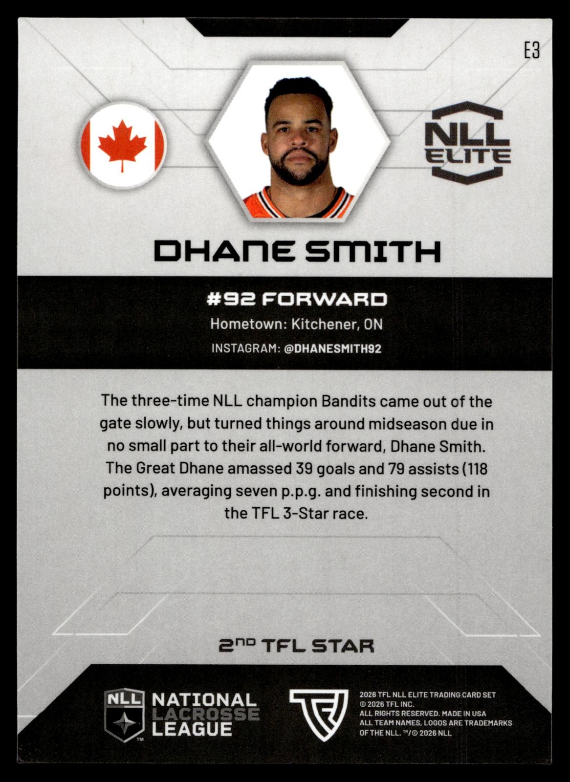 Dhane Smith 2026 TFL NLL Elite Buffalo Bandits Home Floor 40/75 #E3