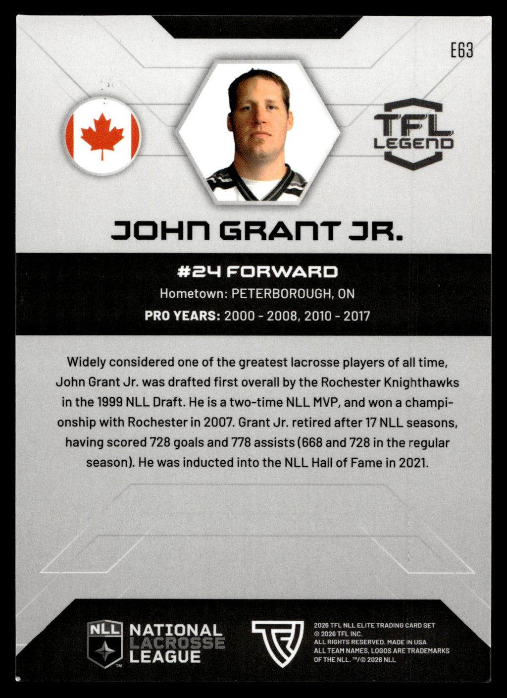 John Grant Jr. 2026 TFL NLL Elite Colorado Mammoth Home Floor 58/75 #E63