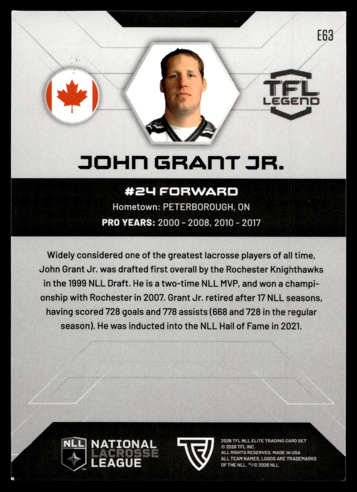 John Grant Jr. 2026 TFL NLL Elite Colorado Mammoth Home Floor 58/75 #E63