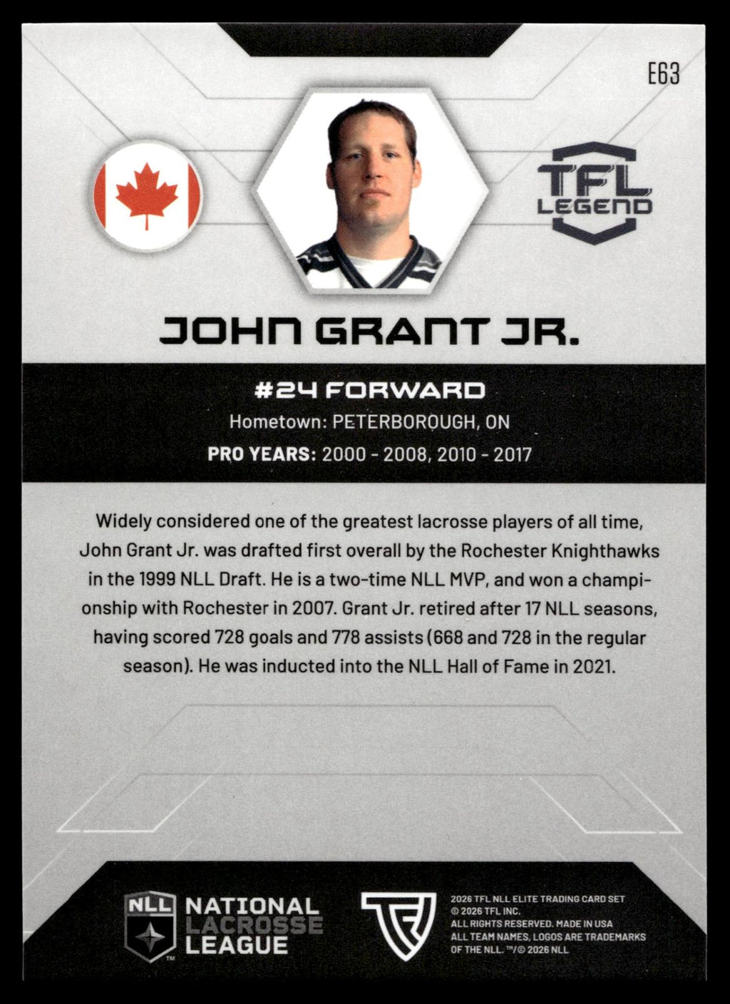 John Grant Jr. 2025 TFL Sports NLL Colorado Mammoth Base #E63