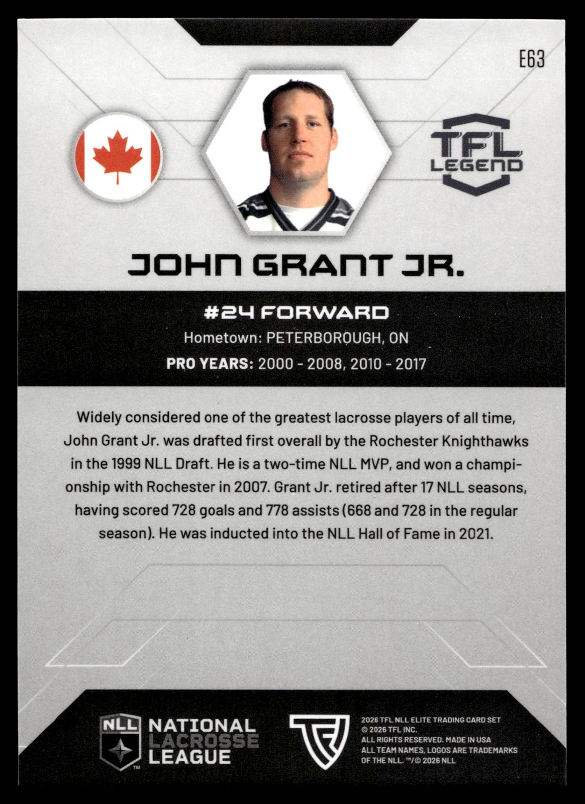 John Grant Jr. 2025 TFL Sports NLL Colorado Mammoth Base #E63