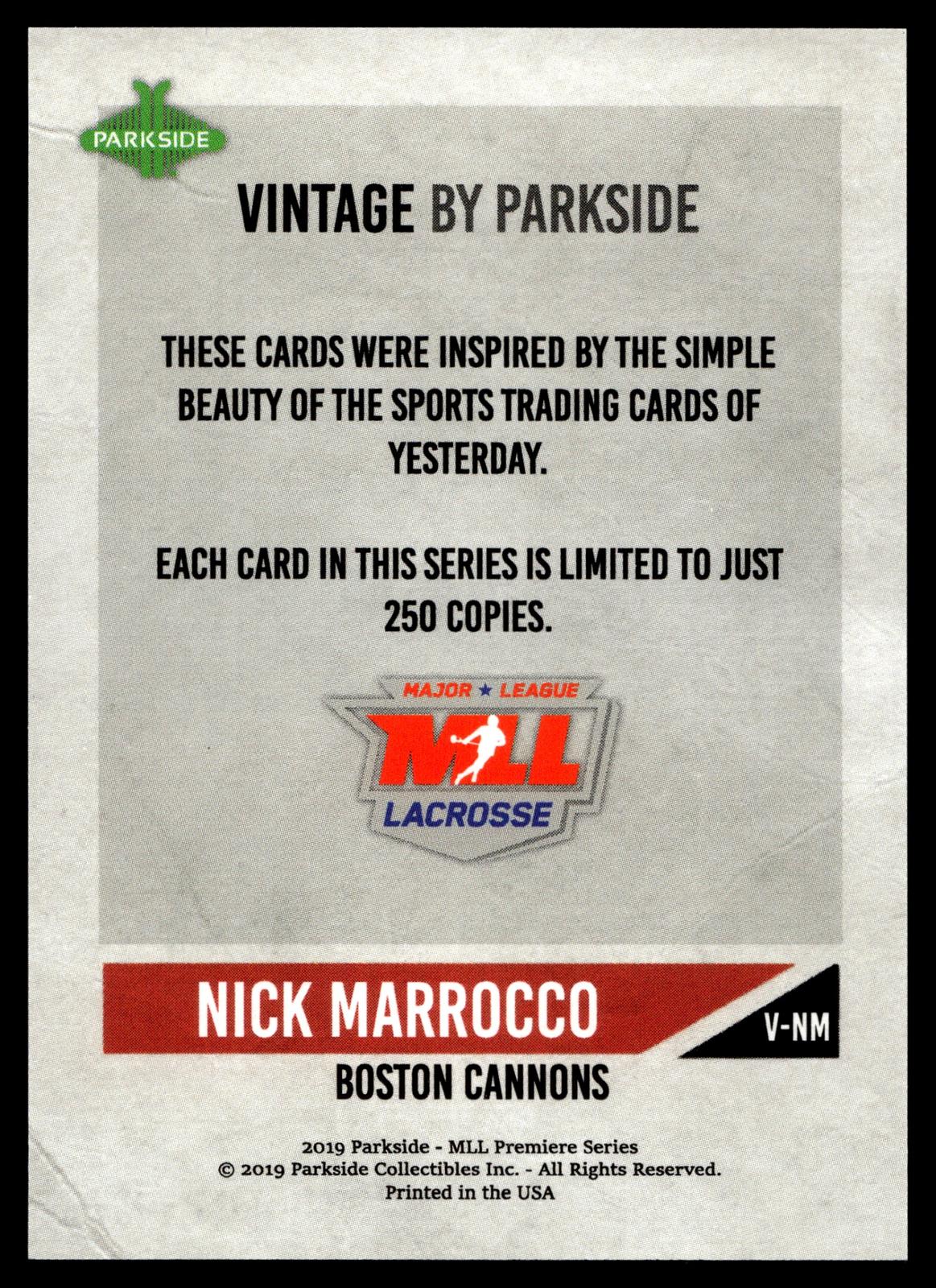 Nick Marrocco 2019 MLL Premier Series Boston Cannons Vintage #/250 #V-NM