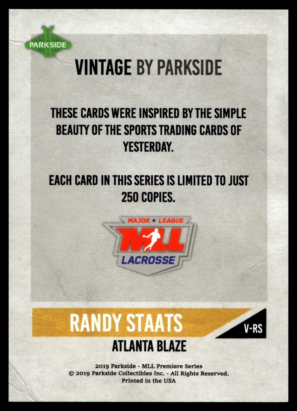 Randy Staats 2019 MLL Premier Series Atlanta Blaze Vintage #/250 #V-RS