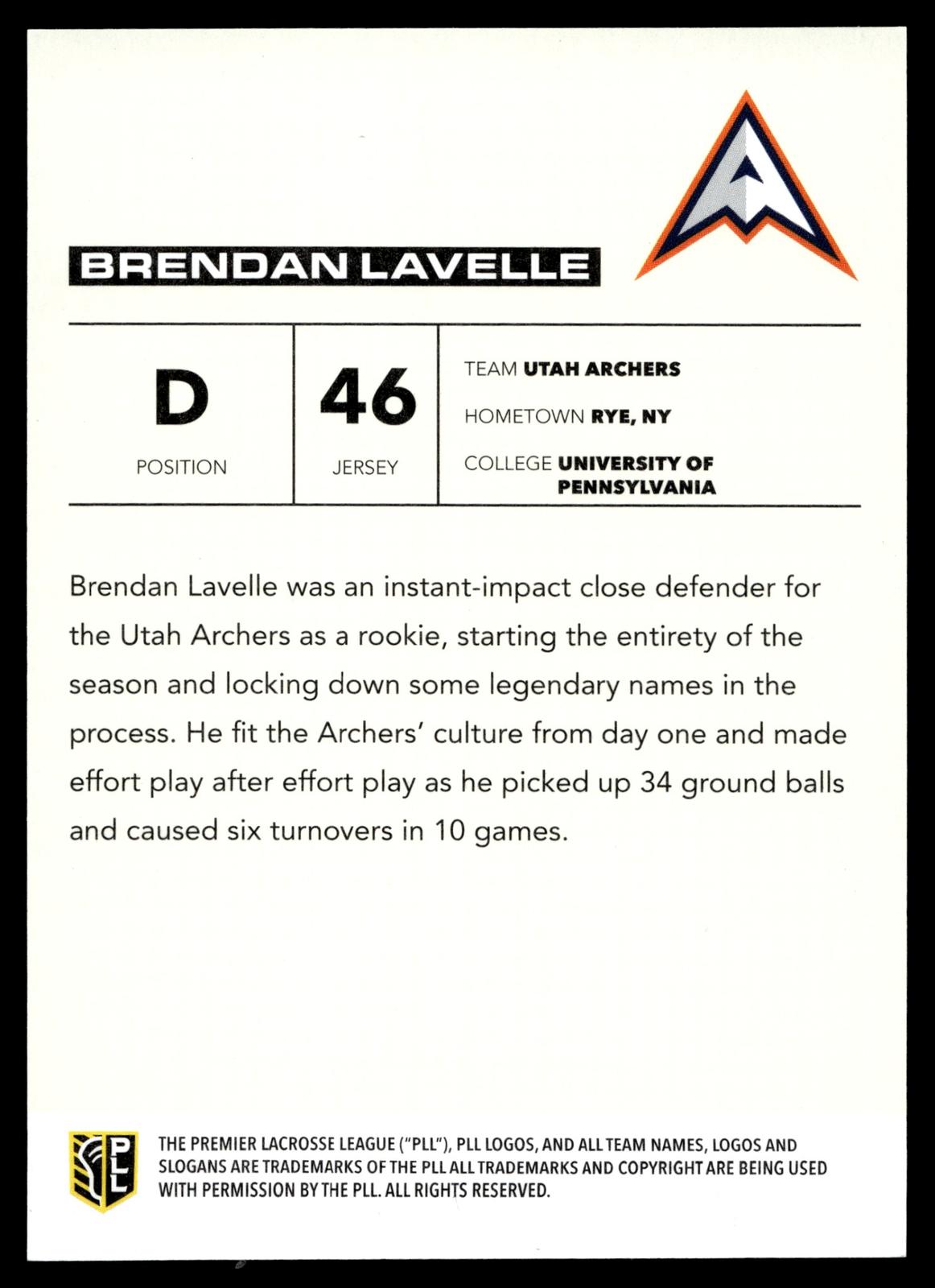 Brendan Lavelle 2025 PLL Flagship Utah Archers Base Auto #28