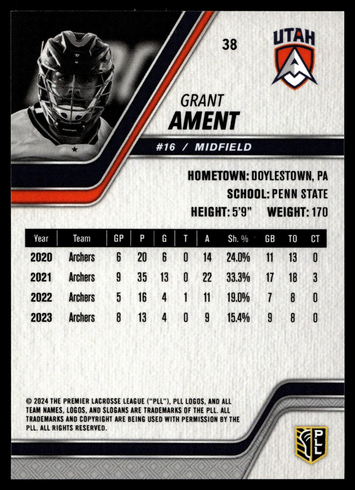 Grant Ament 2024 PLL Release Utah Archers Base Auto #38