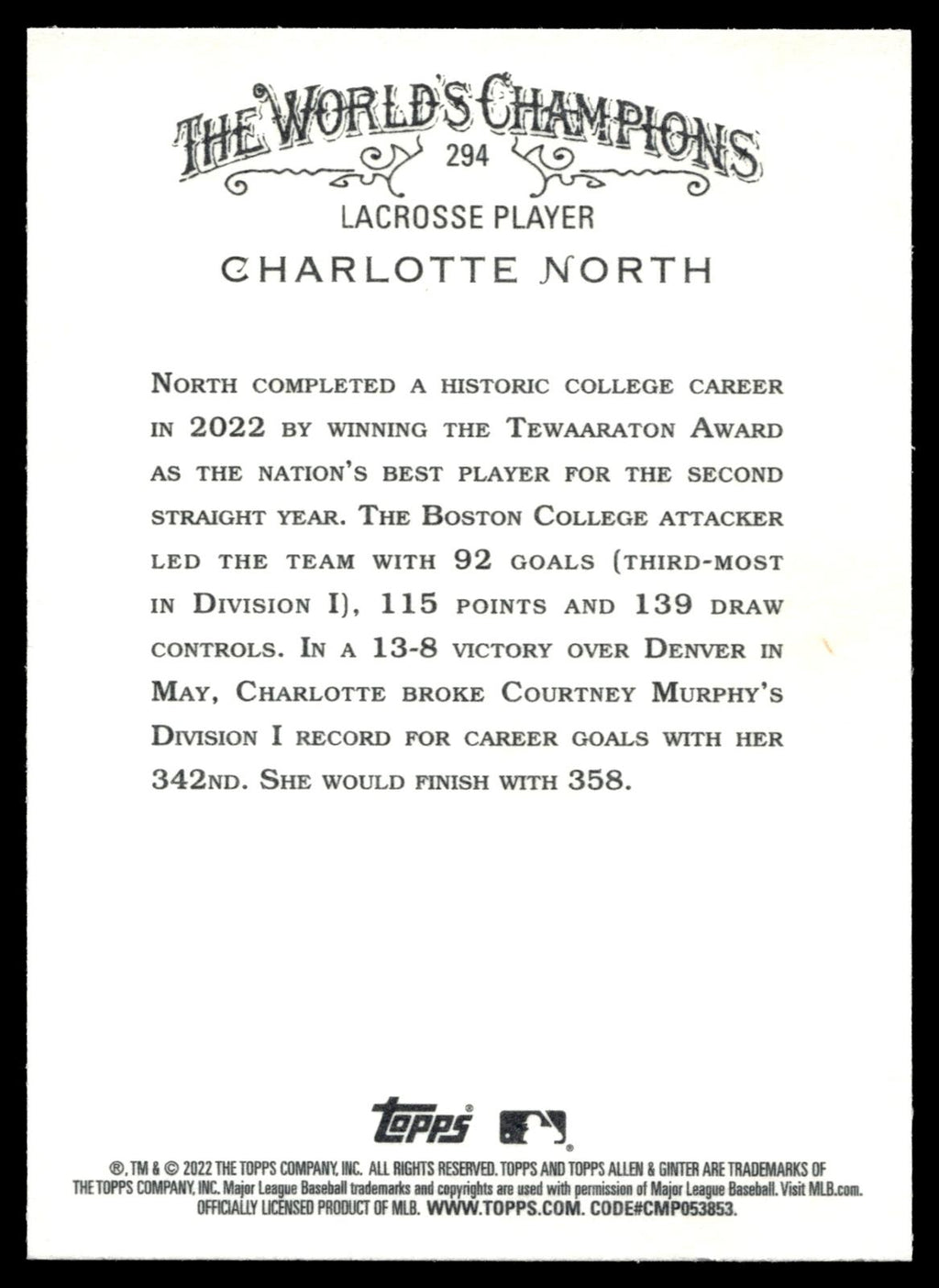 Charlotte North 2022 Topps Allen & Ginter Boston College Eagles #294