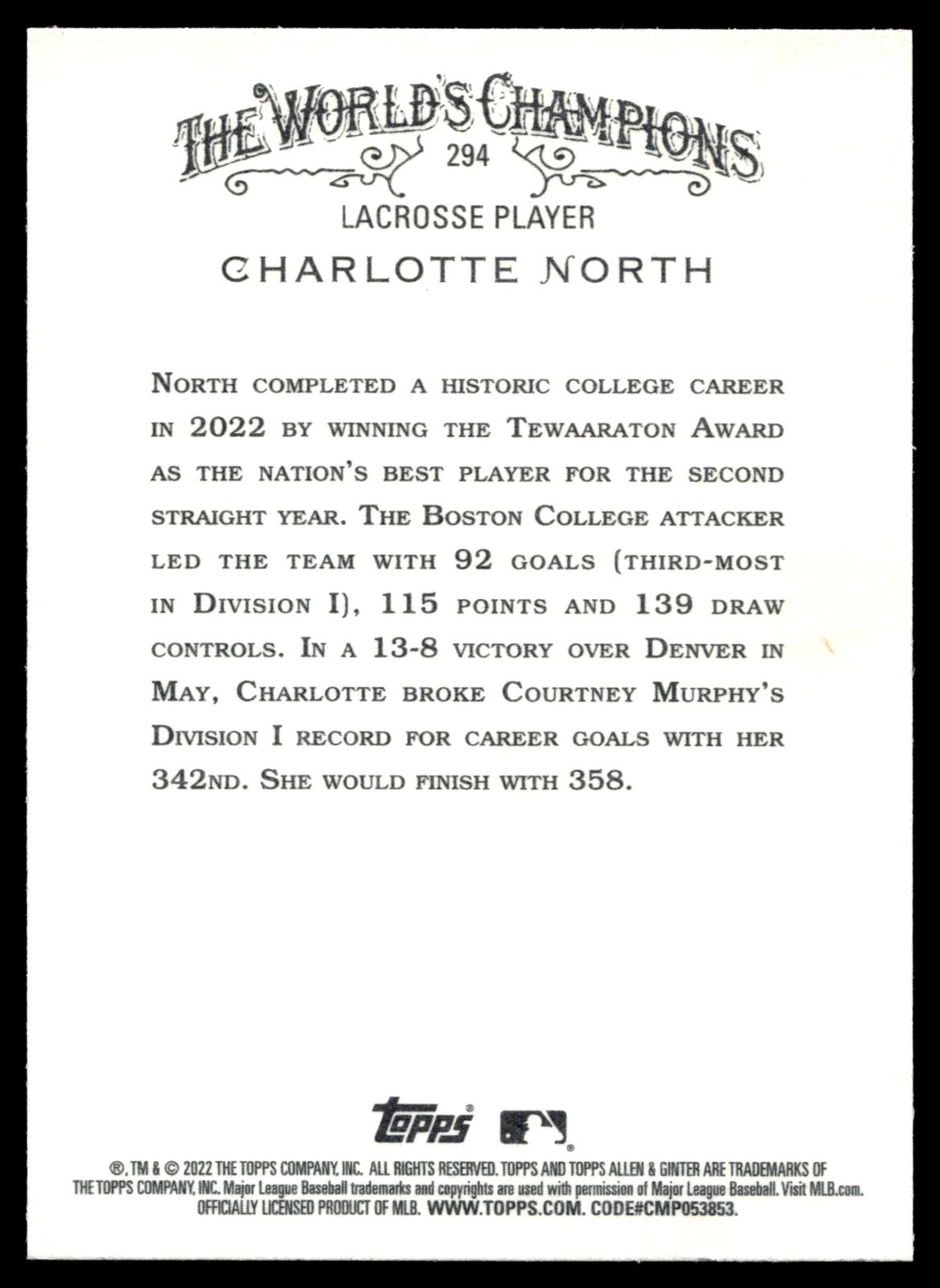 Charlotte North 2022 Topps Allen & Ginter Boston College Eagles #294