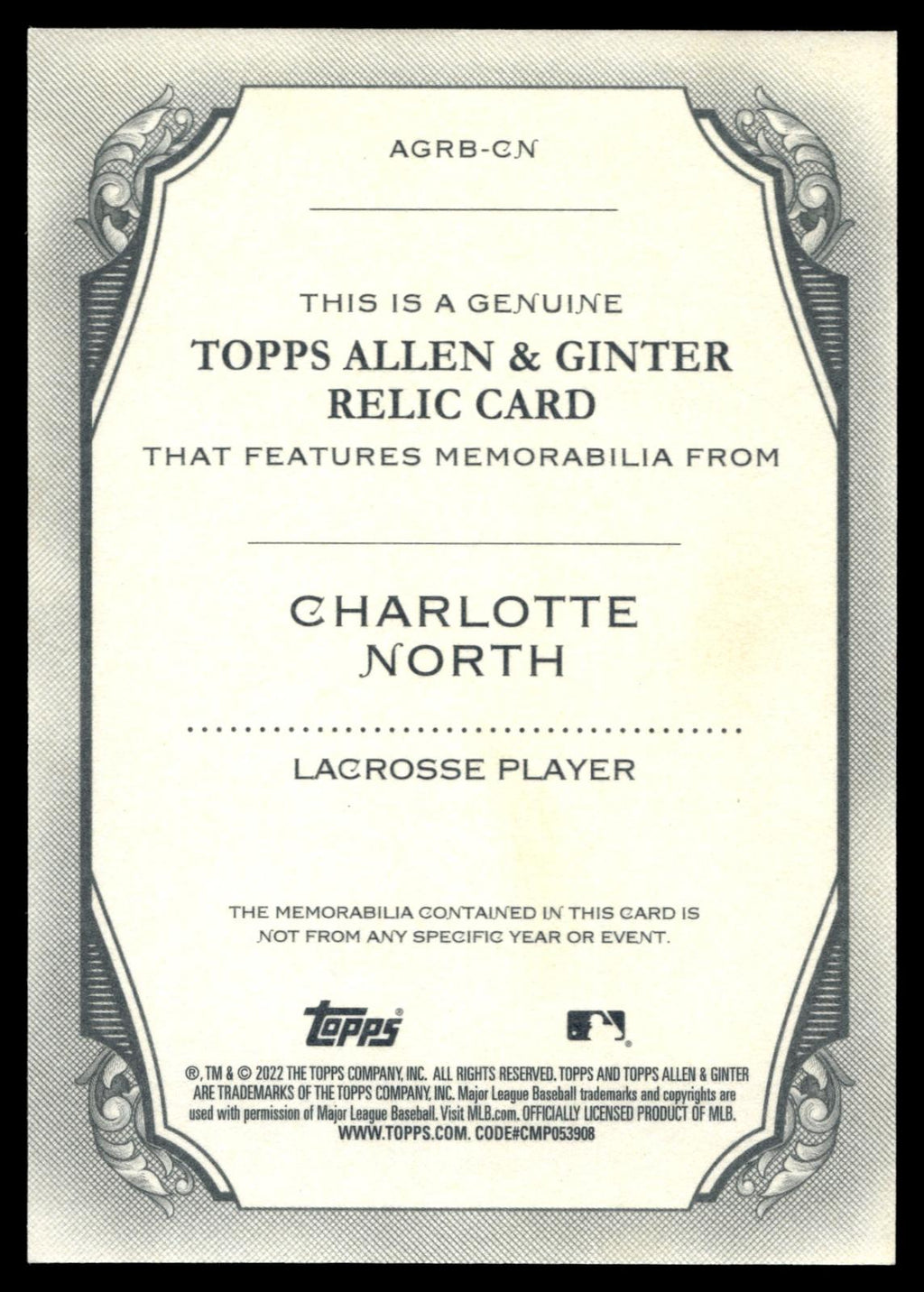Charlotte North 2022 Topps Allen & Ginter Boston College Eagles Relic #AGRB-CN