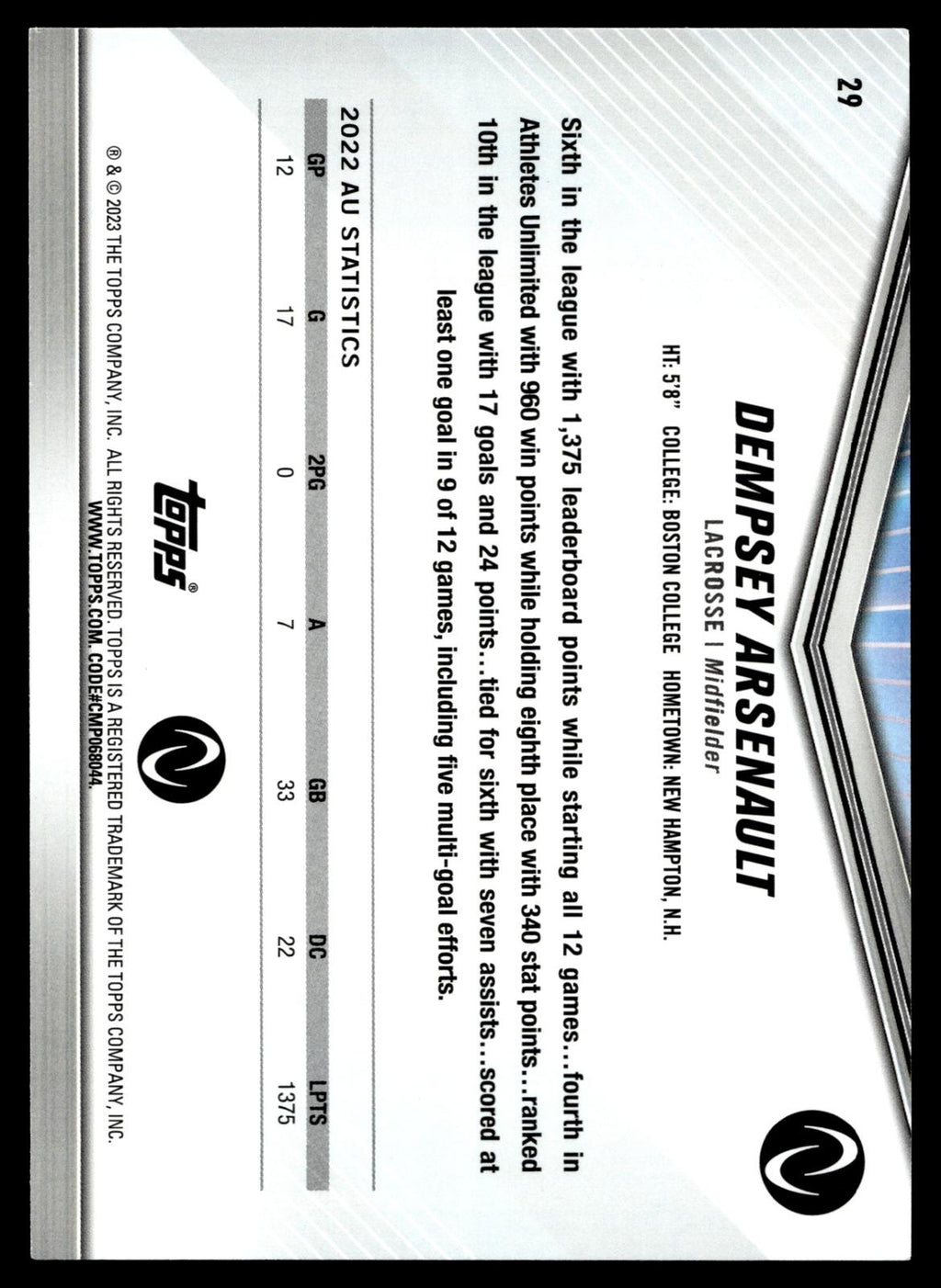 Dempsey Arsenault 2023 Topps AU International Trading Card Day #29