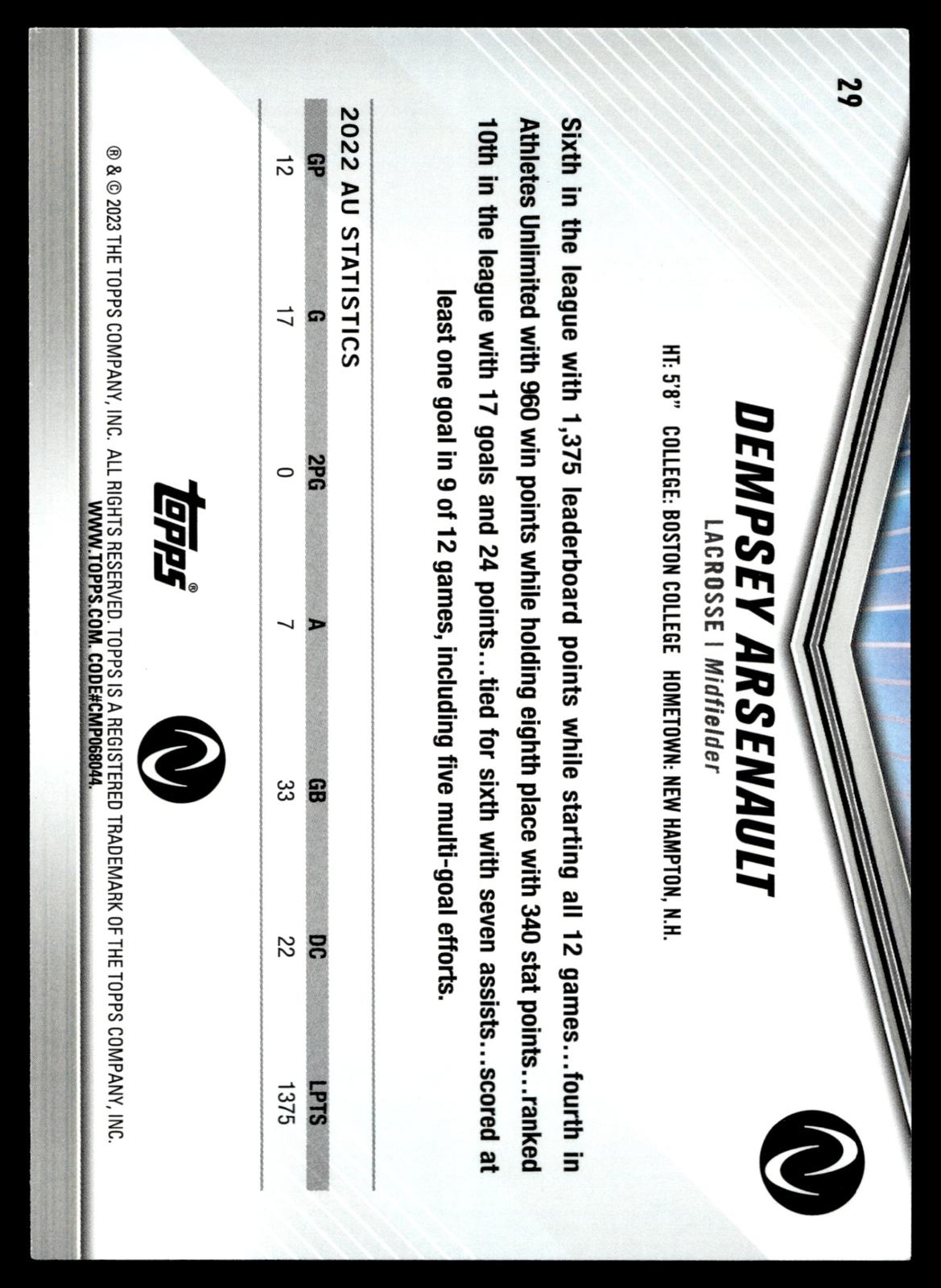 Dempsey Arsenault 2023 Topps AU International Trading Card Day #29