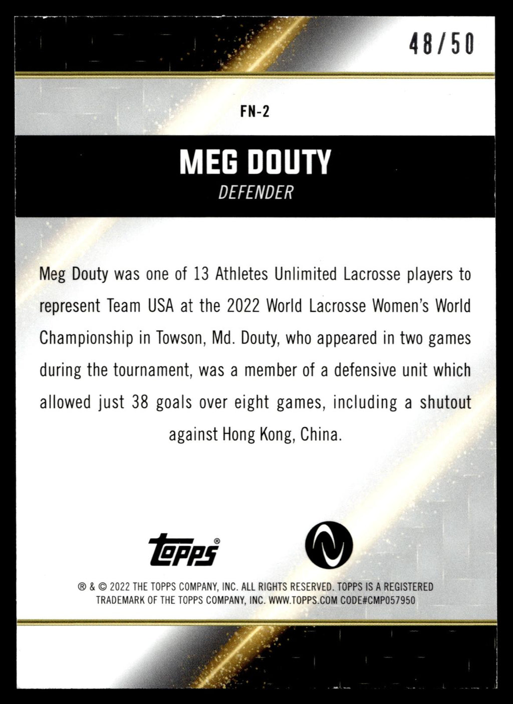 Meg Douty 2022 Topps Athletes Unlimited Face of the Nation 48/50 #FN-2