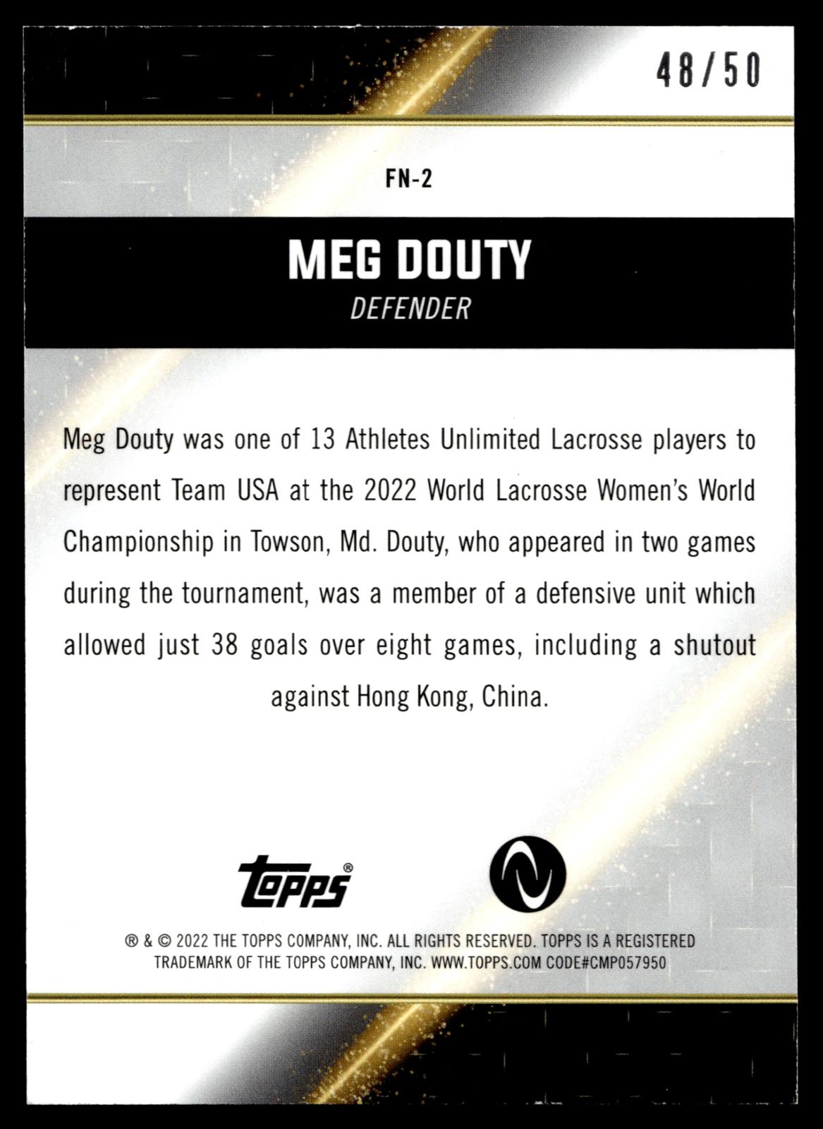 Meg Douty 2022 Topps Athletes Unlimited Face of the Nation 48/50 #FN-2