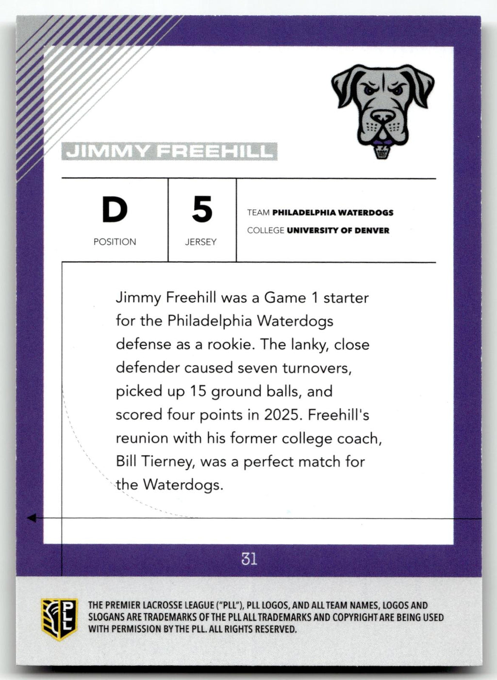 Jimmy Freehill 2026 PLL Fieldside II Philadelphia Waterdogs Base Auto #31