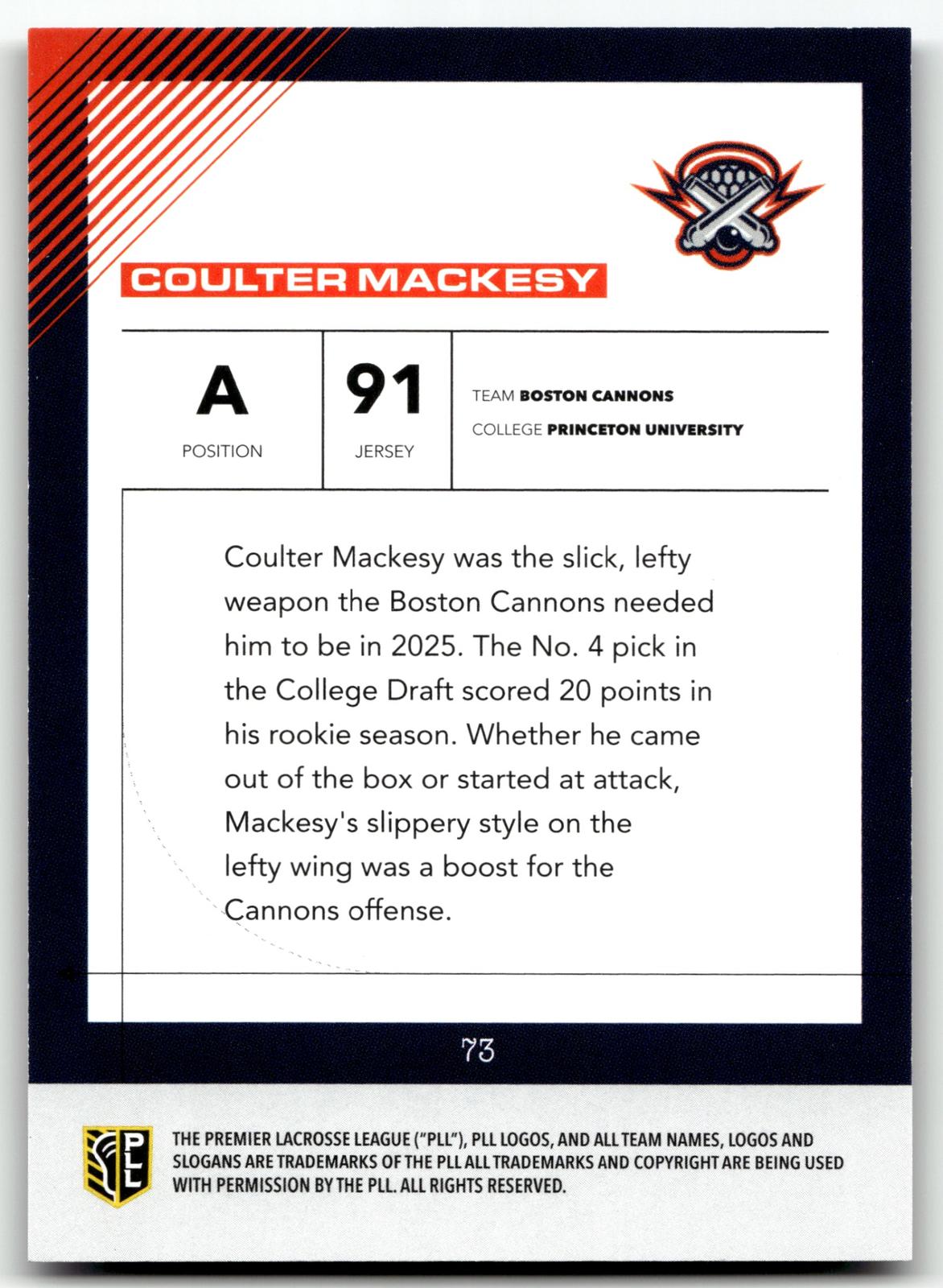 Coulter Mackesy 2026 PLL Fieldside II Boston Cannons Blue 24/99 #73
