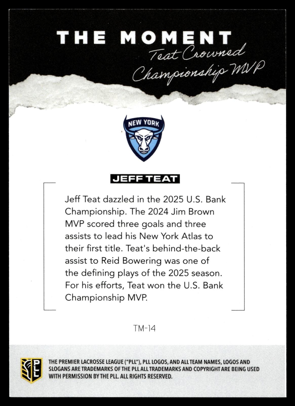 Jeff Teat 2026 PLL Fieldside II New York Atlas Blue 64/99 #TM-14