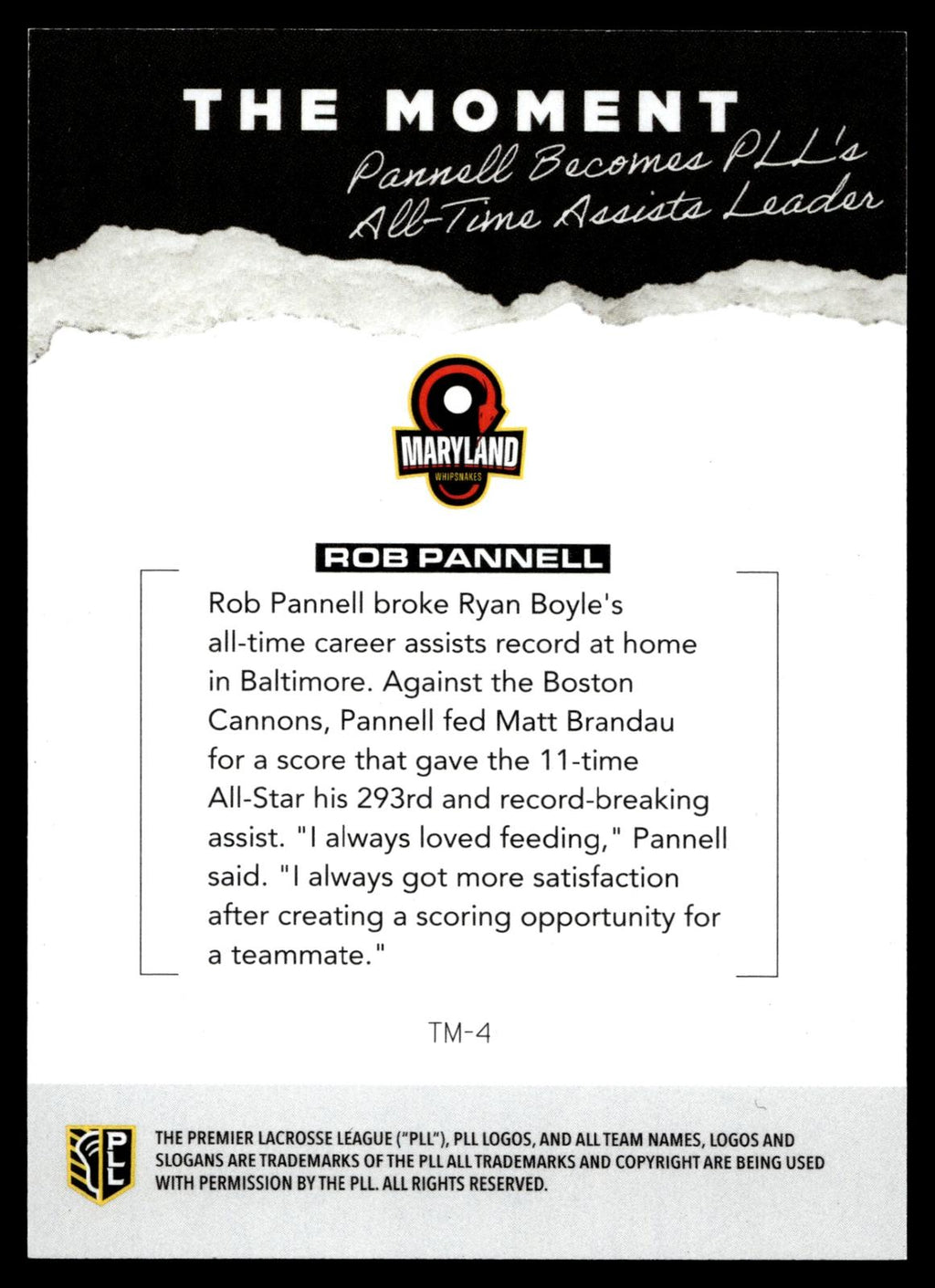 Rob Pannell 2026 PLL Fieldside II Maryland Whipsnakes Blue 47/99 #TM-4